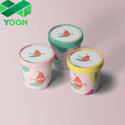 China Recyclable 16oz Pint Ice Cream Cups Printed Disposable Paper Ice Cream Cups With Lid for sale