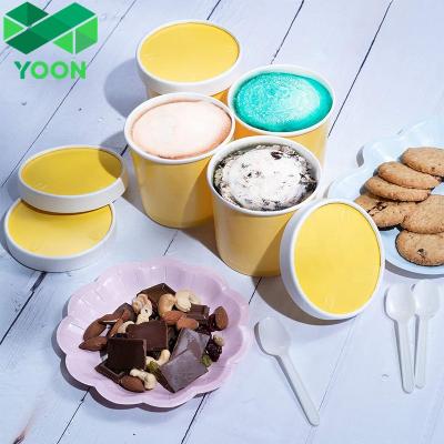 China Logo Food Grade Paper Recyclable Custom Ice Cream Tub Container Disposable Ice Cream Cups With Lids for sale