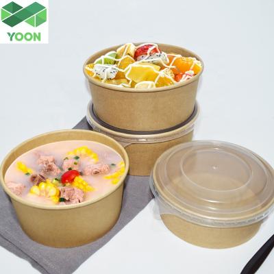 China Factory Price Recyclable Disposable Printed Paper Salad Bowl To Go Food Containers With Clear Lid for sale