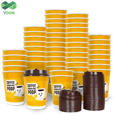 China Recyclable Hot Coffee Paper Cups Double Wallpaper Coffee Cups With Lids for sale