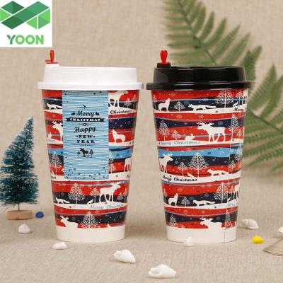 China Wholesale Recyclable 8oz 12oz Take Away Double Wall Paper Disposable Insulated Coffee Cups With Black Lids for sale