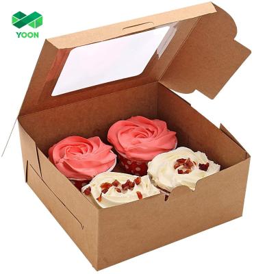 China Recyclable Brown Bakery Boxes For Slice Pastry Pie Donut Dessert Cupcake Durable Kraft Paper Box for sale