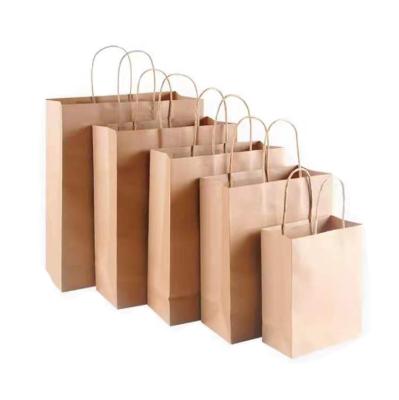 China Disposable Company Logo Kraft Brown Paper Bags Disposable Handled Carrier Take Away Carry Paper Bag for sale