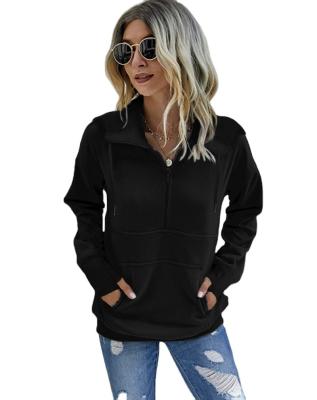 China 2022 Anti-wrinkle wholesale pure color women's clothing Europe and the United States street fashion fall zipper-hooded sweater leisure long for sale