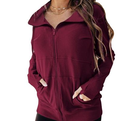 China Autumn new European and American fashion women's color casual loose hoodie brand Anti-wrinkle pure zipper long sleeve sweater for sale