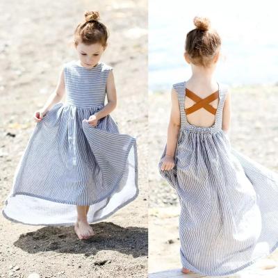 China Other Boutique New Products Summer Mother Daughter Dress Newly Designed Custom Made Dress Austr Organic Light Blue Striped Long Girl Dress for sale