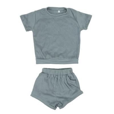 China 2021 Eco-Friendly Hot Selling 2 Piece Boutique Clothes Gray Outfits Kids Boy's Clothing Sets for sale