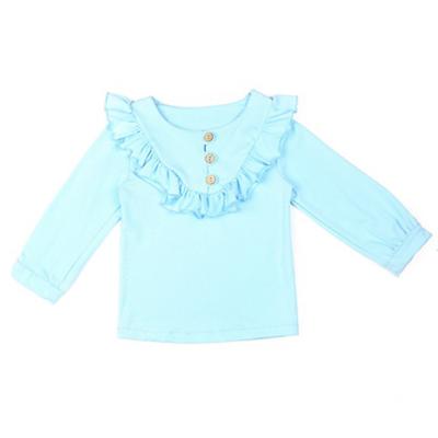 China Newly Designed Light Blue T-shirts Viable Children High Quality Girls Clothing 100% New Products Organic Long Sleeve Blouse Girls Clothing for sale