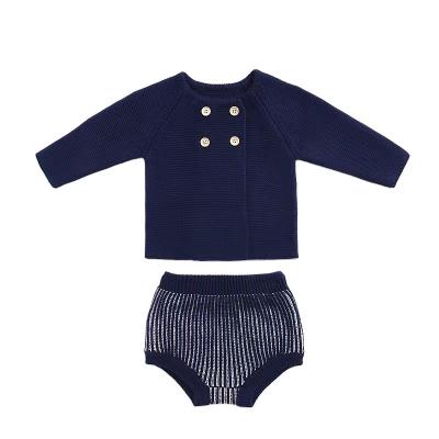 China Other New Fall 2022 Baby Wear Cotton Knitted Yarn Cotton Men And Women Baby Lantern Shorts Long Sleeve Cardigan Two Piece Set for sale