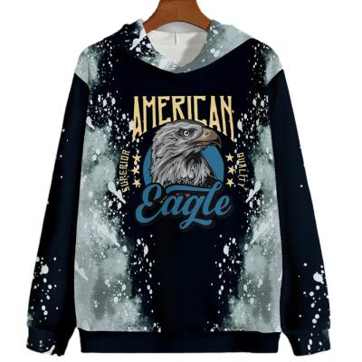 China New Custom Anti-wrinkle Eagle Tie Dyed Design And Letter Print Long Sleeve Pullover Terry Hoodie Sweatshirts for sale