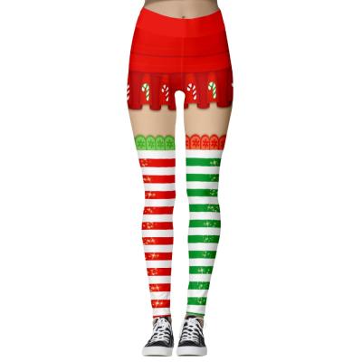 China Breathable Explosive Thin Nine Dots Digital Printing Custom Christmas Gaiters Sports Length Tight Pants for sale