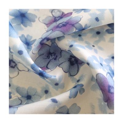 China Wholesale high quality 21% 79% wrinkle resistant silk cotton fabric summer day ink lake-blue flowers for sale