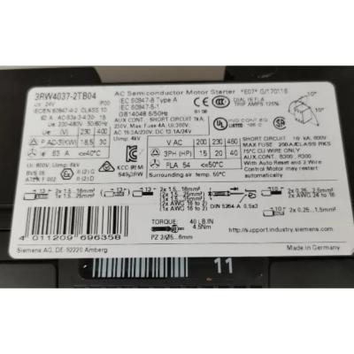 China SIEMENS 3RW4037-2TB04 SIRIUS SOFT STARTER S2 63 A, 30 KW/400 V, 40 °C 200-480 V AC, 24 V AC/DC SPRING-TYPE Te koop