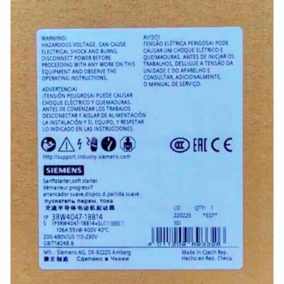 China SIEMENS 3RW4047-1BB14 SIRIUS SOFT STARTER S3 106 A, 55 KW/400 V, 40 °C 200-480 V AC, 110-230 V AC/DC SCREW TERMINALS for sale