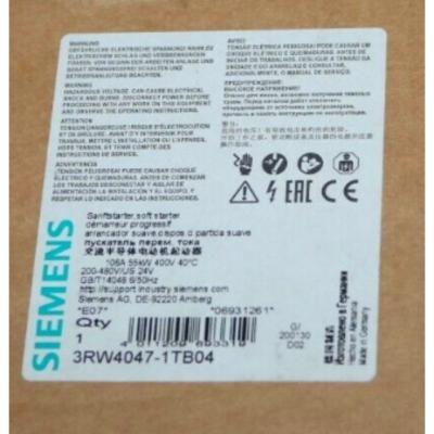 Cina SIEMENS 3RW4047-1TB04 SIRIUS SOFT STARTER S3 106 A, 55 KW/400 V, 40 °C 200-480 V AC, 24 V AC/DC SCREW TERMINALS THERMIS in vendita