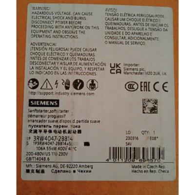 Cina SIEMENS 3RW4047-2BB14 SIRIUS SOFT STARTER S3 106 A, 55 KW/400 V, 40 °C 200-480 V AC, 110-230 V AC/DC SPRING-TYPE in vendita