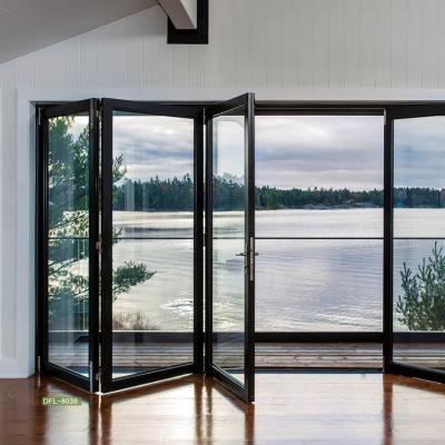 China Low E Folding Interior Soundproof Aluminum Sliding Folding Door Patrition Modern Clear Glass Door for sale