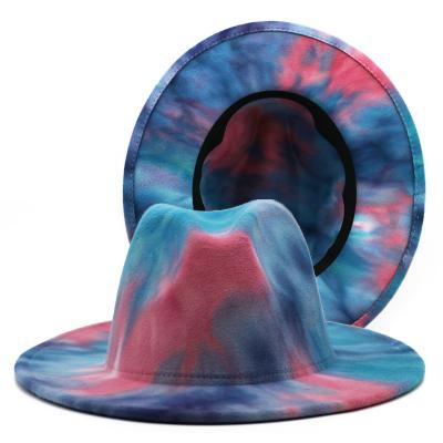 China Custom Logo Image Wide Brim Tie Dye Part Felt Panama Fedora Hats Wholesale for sale