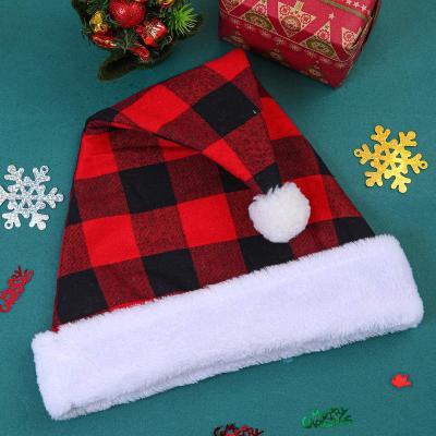 China Fashion\Custom Winter Christmas Plaid Santa Claus Hats Comfortable\Durable Decoration Hat For Adults for sale