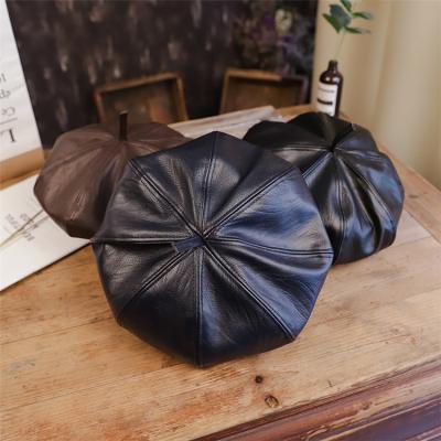 China 2021 New Picture Style Custom Wholesale Women French Beret Leather Hat for sale