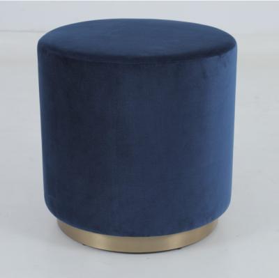 China COM Fabric Upholstered Round Stool Antique Brass Recessed Base for sale