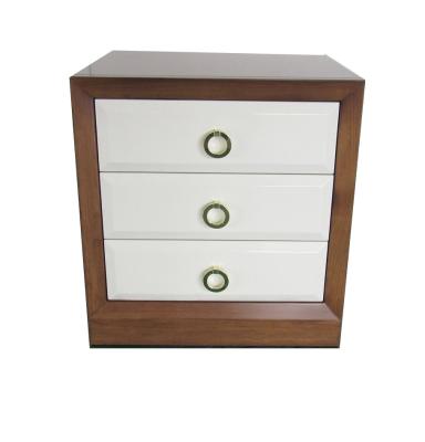 Cina Supporti di legno di notte della camera da letto della struttura della noce con 3 rivestimento bianco Front Panel Drawers in vendita