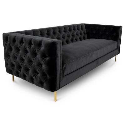 Chine Le bouton noir de tissu de velours a orné le sofa de 3 sièges avec la jambe en laiton d'or en métal 4 pour épouser, sofa de location de salon à vendre