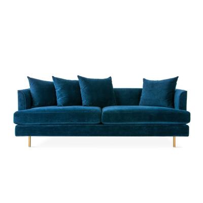 China Europäisches Samtsofa des modernen Entwurfs der Art blaues mit Edelstahlmetallfuß zu verkaufen