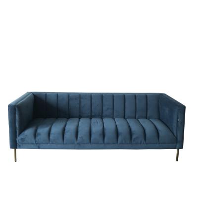 China Blue Velvet heftete sich 3-Sitze- 221x76x78cm Wohnzimmer-Sofa durch zu verkaufen