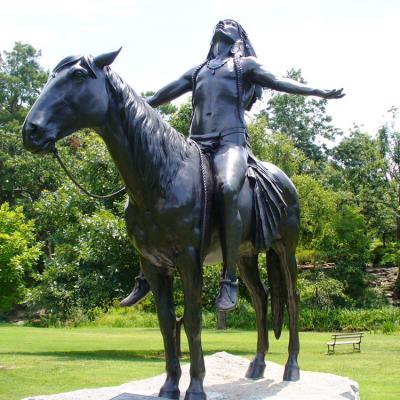 China China Garden Outdoor Sculpture Life Size Bronze Sculpture Statue Indian On Horse for sale