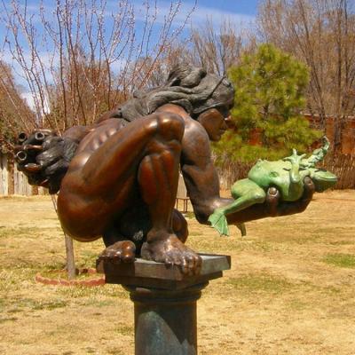 China Memorable Ancient China Time Abstract Peking Man With Frog Sculpture Available for sale