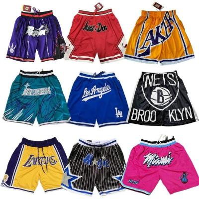 China 2023 Newest Antibacterial Just Fit USA America Size Men Breathable Vintage NBAA Pocket Embroidered Basketball Shorts for sale