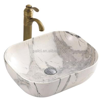 China Hand Wash Fashion Design Good Saling Ceramic Printing Marble Square Wash Basin Sink Lavobo Toilet for sale