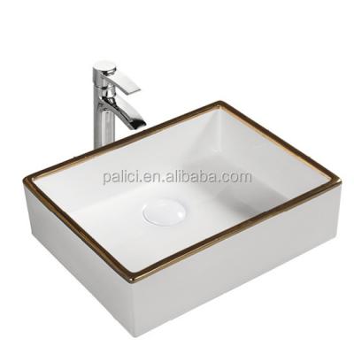 China Durable Special Modern Design Line White And Gold Color Bathroom Basin Sink With Cheap Price Sink Lavobo Toilets for sale