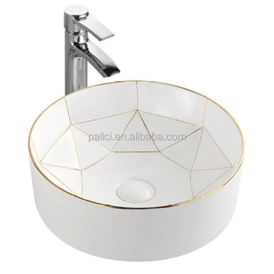 China PALICI Round Countertop Art Sink Bathroom Gold Ceramic Basin Sink Lavobo Easy Clean Toilets for sale