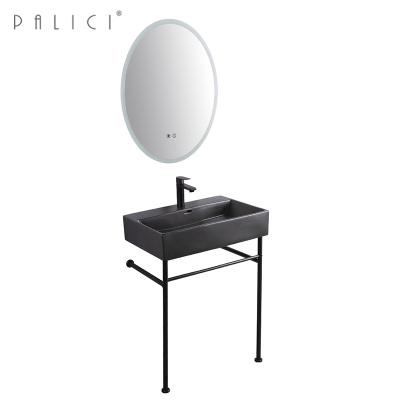 China Shampoo Sinks Matt Black Sanitary Ware Bathroom Rectangle Ceramic Wash Basin With Stainless Steel Leg Sink Lavobo Toilet for sale