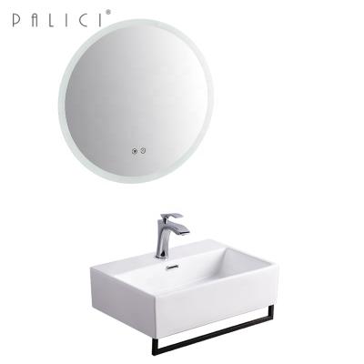 China Shampoo Sinks K282 White Square Small Wash Basin With Stainless Steel Towel Rack With LED Mirror Sink Lavobo Toilet for sale