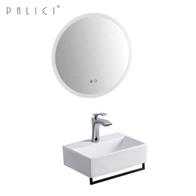 China Shampoo Sinks K300 Full Set Hotel Wall-Hung Basin With Stainless Steel Towel Rack Sink Lavobo Toilet And LED Mirror for sale