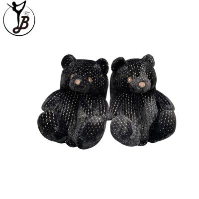 China Fashion Trend Lovely Plush Teddy Bear Fur Slipper Large Bedroom Animals Kids Cheap Wholesale Custom Animals Rainbow Teddy Bear Fur Slipper For Women for sale