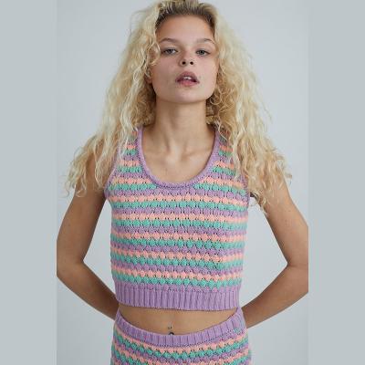 China Anti-wrinkle Factory Custom Autumn Striped Ribbed Women Y2K Knit Sweater Vest Arcylic Tank Top Frame for sale