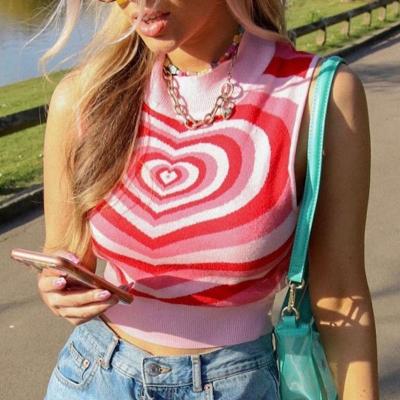 China Love Heart Jacquard Love Heart Jacquard Love Heart Women Autumn Korean Asethetic Cute Pink Y2K Crop Sweater Vest Anti-wrinkle Factory Customized Knit Tank Top for sale