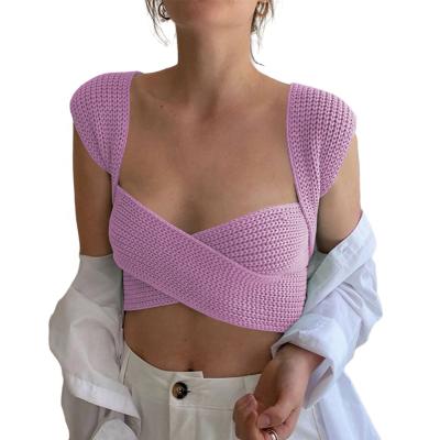 China 2021 Ins Hot Selling Spring Halter Female Bandage Springs Anti-Wrinkle Top Fashion DIY Knit Sweater Women for sale