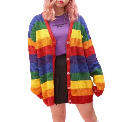 China New women's breathable rainbow embroidered letters Europe and America loose knit cardigan jacket women for sale