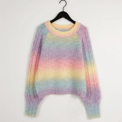 China 2021 Anti-wrinkle Rainbow Spring Customizied Tie Dye O-neck Long Sleeve O-neck Cable Sweater Women Sweaters Long for sale