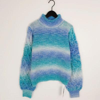 China 2021 Anti-wrinkle Rainbow Spring Customizied Tie Dye Mock Turtle Neck Long Sleeve Cable Sweater Women Sweaters Long for sale