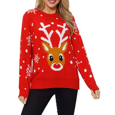 China High Quality Anti-wrinkle Crew Neck Knitted Jacquard Patterns Women Christmas Sweater for sale