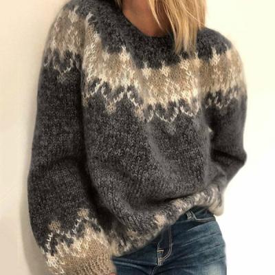 China Anti-wrinkle 2020 New Autumn Winter Casual Loose Raw Mohair Knit Jacquard Women's Sweater for sale