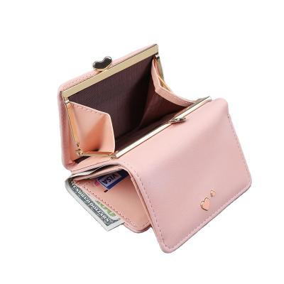 China Economical WAKED PU Leather Custom Triple Coin Purse Cute Kiss Lock Wallet For Women for sale