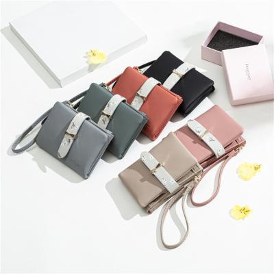 China Goods WAKED Short Bifold Window Pocket Receipt PU Leather Women PU Leather Wallet for sale