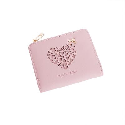 China RFID WAKED Heart PU Hollow Bifold Snap Cute Short Wallet For Women for sale